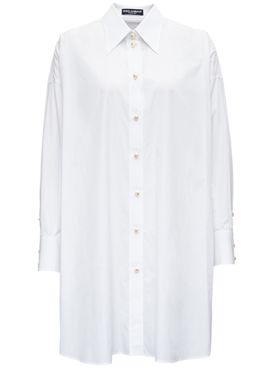 Shop Dolce & Gabbana Oversized White Cotton Poplin Shirt