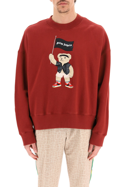 Shop Palm Angels Pirate Bear Crewneck Sweatshirt In Red