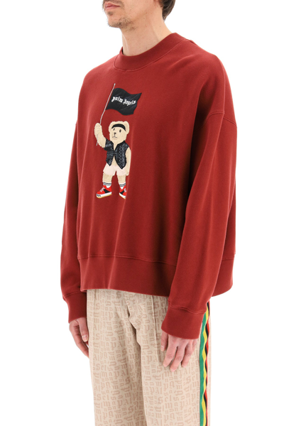 Shop Palm Angels Pirate Bear Crewneck Sweatshirt In Red