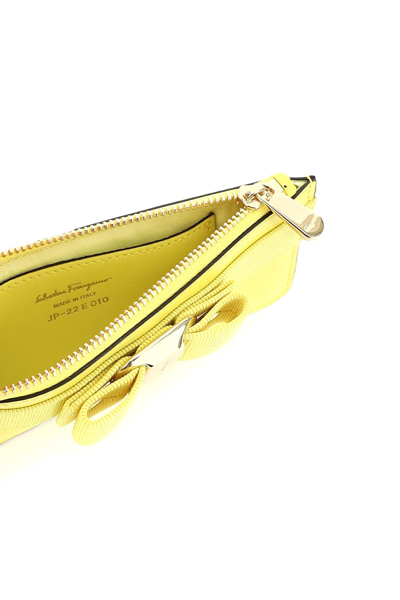 Shop Ferragamo Salvatore  Zipped Cardholder With Vara Bow In Yellow