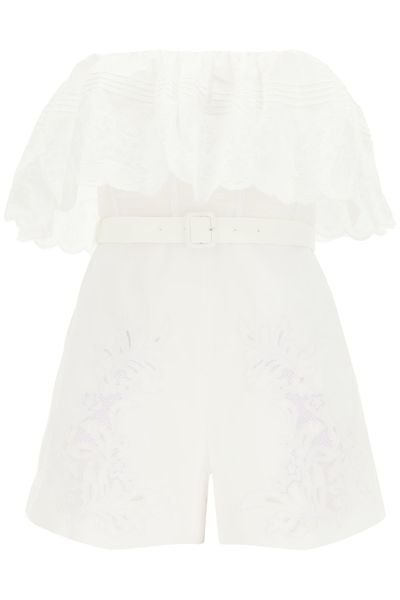 Shop Self-portrait Self Portrait Embroidered Playsuit In White