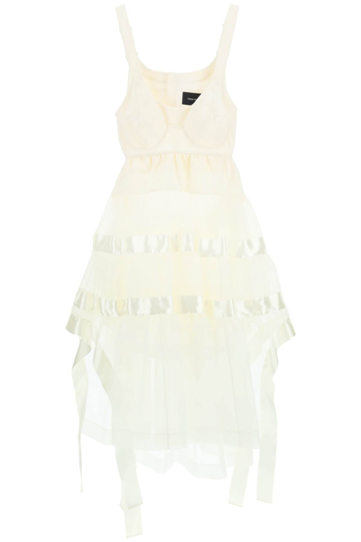 Open-back Embellished Satin-trimmed Cotton-blend Jacquard And Organza Midi  Dress In White