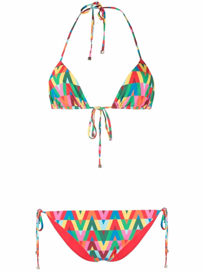 Valentino Archive Logo Print Bikini Set In Multicolour