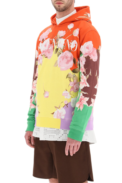 Shop Valentino Flying Flowers Print Hoodie In Mixed Colours