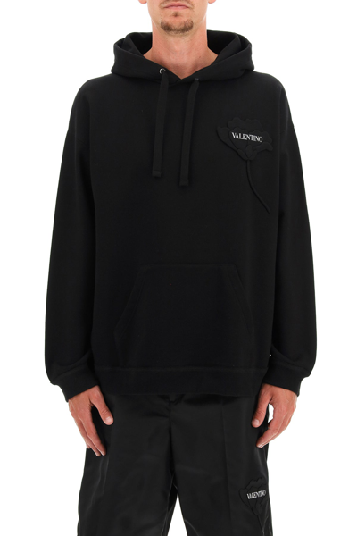 Shop Valentino Hoodie With Men's Garden Floral Embroidery In Black