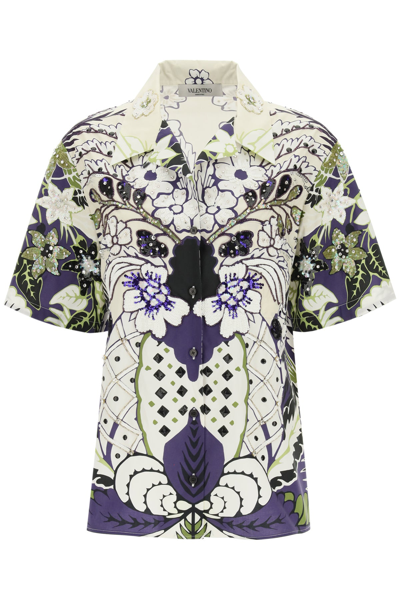 Shop Valentino Printed Shirt With Embroideries In Mixed Colours