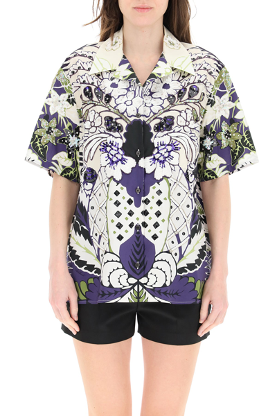 Shop Valentino Printed Shirt With Embroideries In Mixed Colours