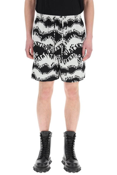 Shop Valentino Silk Shorts With Waves  Archive 1970 Print In Mixed Colours