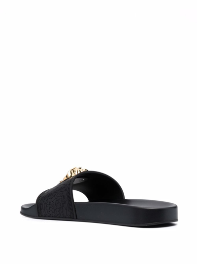 Shop Versace Logo Slippers Shoes In Black