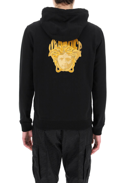 Shop Versace Medusa Embroidery Full Zip Hoodie In Mixed Colours