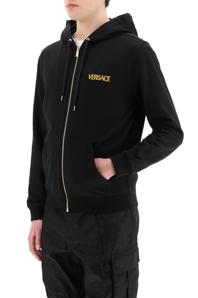 Shop Versace Medusa Embroidery Full Zip Hoodie In Mixed Colours