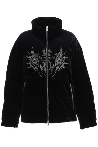 Down Jacket With Crystal Logo In Black (black)