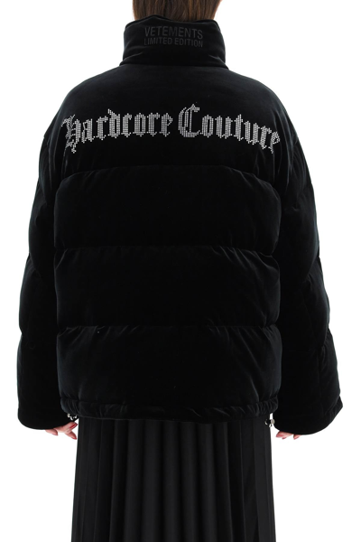 Shop Vetements Down Jacket With Crystal Logo In Black