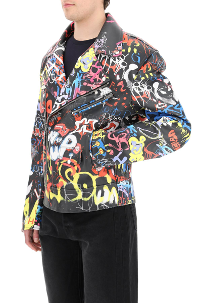 Shop Vetements Graffiti Biker Jacket In Mixed Colours