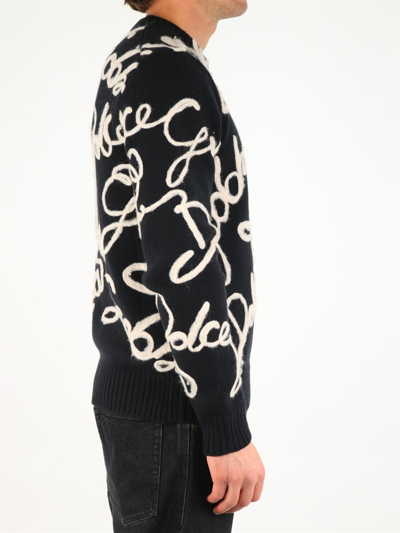 Shop Dolce & Gabbana Wool Sweater With Embroidery  In Black