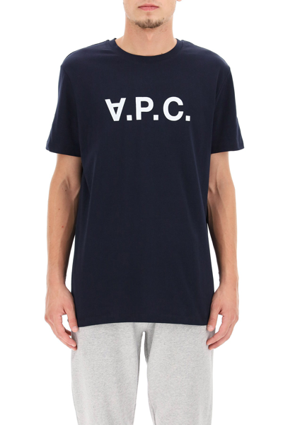 Shop Apc A.p.c. Flocked Vpc Logo T-shirt In Blue
