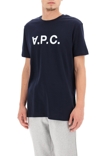 Shop Apc A.p.c. Flocked Vpc Logo T-shirt In Blue