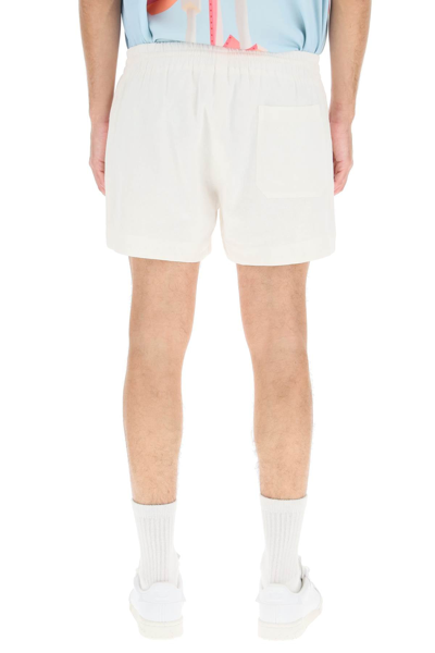 Shop Blue Sky Inn Linen Shorts With Logo Embroidery In White