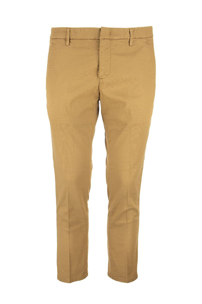 Shop Dondup Alfredo - Cotton Slim-fit Trousers In Tobacco