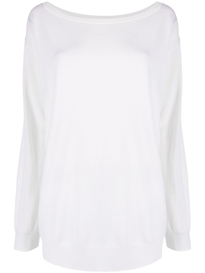 Shop P.a.r.o.s.h Lipster Wool Sweater With Boat Neckline In White