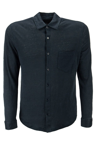 Shop Majestic Filatures Linen Shirt With Long Sleeves In Marine