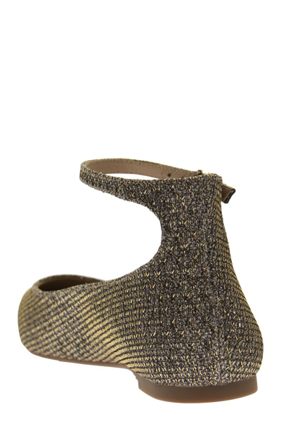 Shop Michael Kors Tia Flex Metallic Mesh Pointed Ballerina With Glitter In Gold