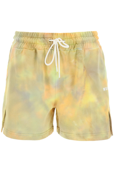Shop Msgm Tie-dye Shorts With Micro Logo In Mixed Colours