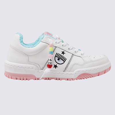 Shop Chiara Ferragni White Leather Sneakers In Pink