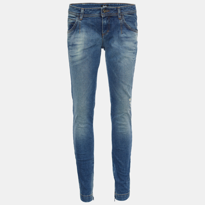 Pre-owned Dolce & Gabbana D & G Indigo Distressed Denim Pretty Skinny Jeans M In Blue