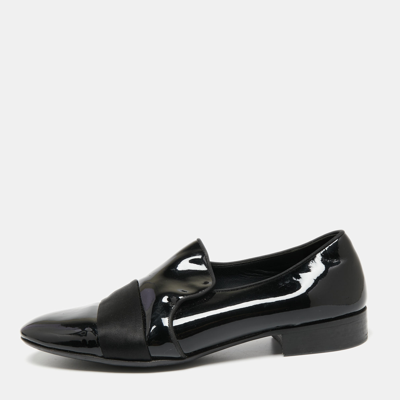 Pre-owned Giuseppe Zanotti Black Patent Leather And Satin Cap Toe Smoking Slippers Size 40
