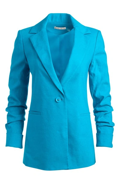 Shop Alice And Olivia Pailey Fitted Linen Blend Blazer In Ocean Blue
