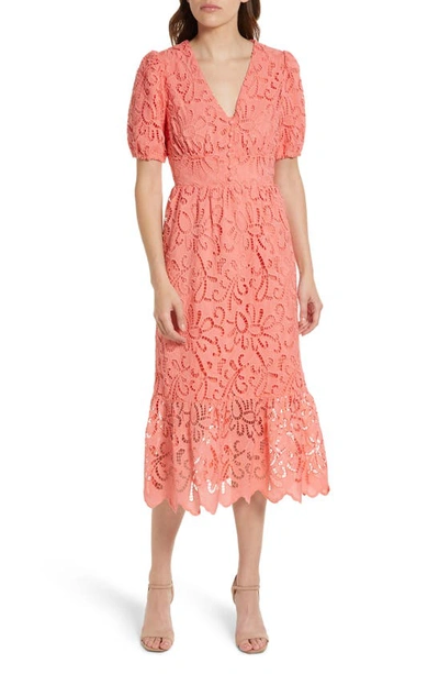 Shop Adelyn Rae Farrah Eyelet Midi Dress In Coral