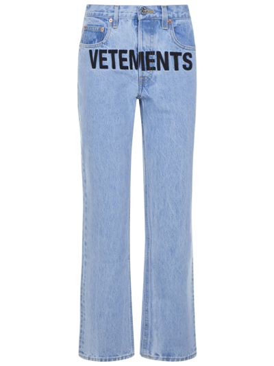 Shop Vetements Logo Magic Fit Jeans In Blue