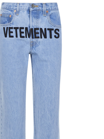 Shop Vetements Logo Magic Fit Jeans In Blue