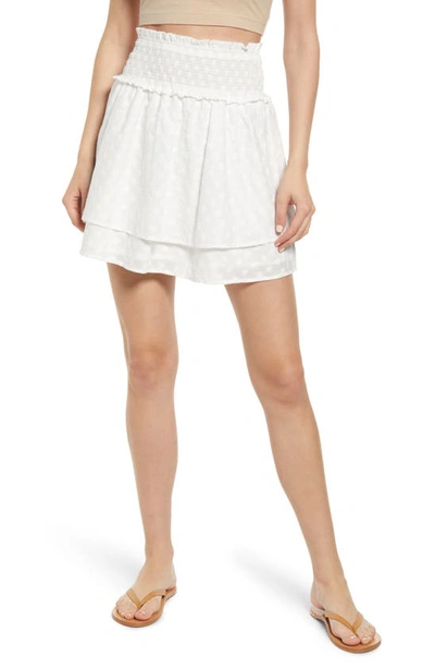 Shop Rails Addison Smocked Cotton Miniskirt In White Embroidered Daisies