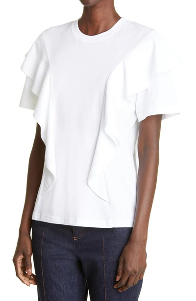 Shop Chloé Ruffle Detail Cotton Jersey T-shirt In White