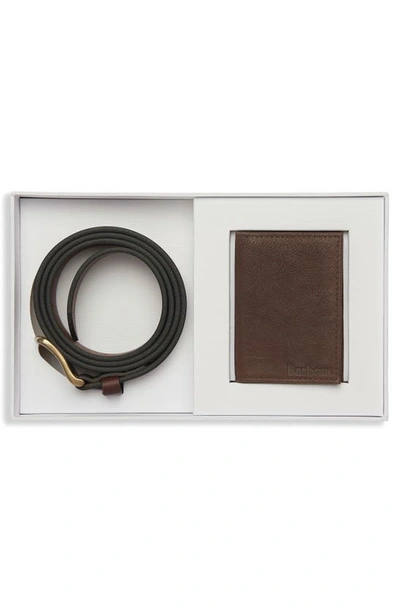 Shop Barbour Haydon Leather Wallet & Belt Gift Set In Dk Brown