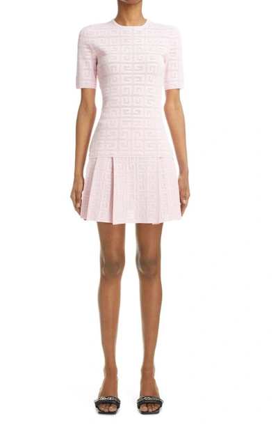 Shop Givenchy 4g Jacquard Knit Short Sleeve Sweater In 681-light Pink