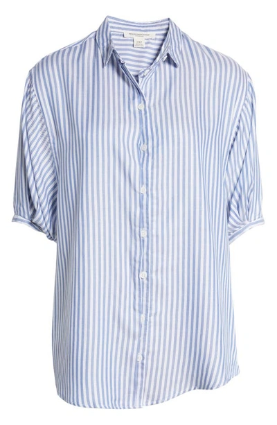 Shop Beachlunchlounge Better Late Short Sleeve Shirt In Cape Blue
