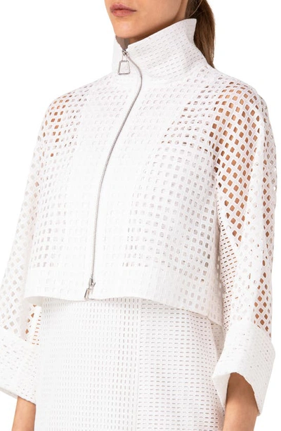 Shop Akris Mimi Patchwork Grid Eyelet Crop Jacket In White