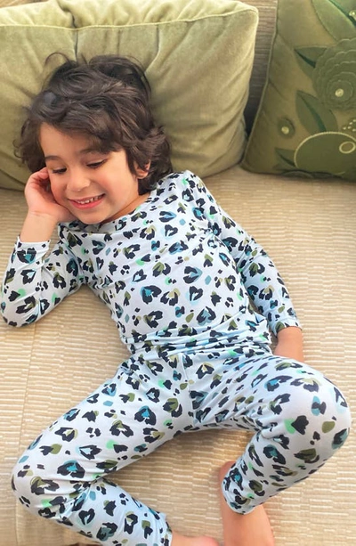 Shop Bellabu Bear Kids' Blue Leopard Fitted Two-piece Pajamas In Blue Leopard Print