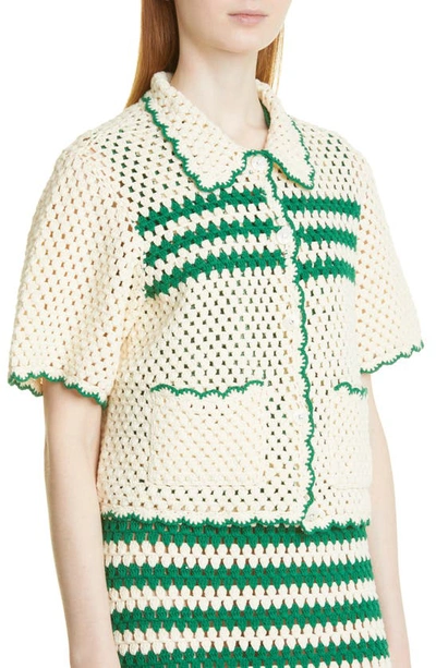 Shop Baum Und Pferdgarten Cayley Organic Cotton Crochet Cardigan In Creme Green Crochet