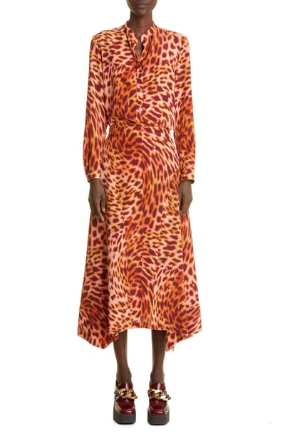 Shop Stella Mccartney Animal Print Silk Midi Skirt In 5940 Martini Pink