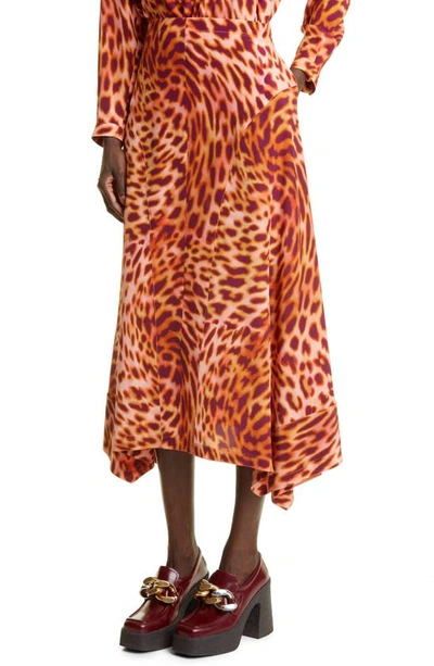 Shop Stella Mccartney Animal Print Silk Midi Skirt In 5940 Martini Pink