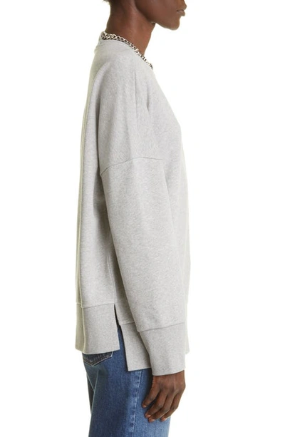 Shop Stella Mccartney Falabella Chain Detail Cotton Sweatshirt In Light Grey Melange