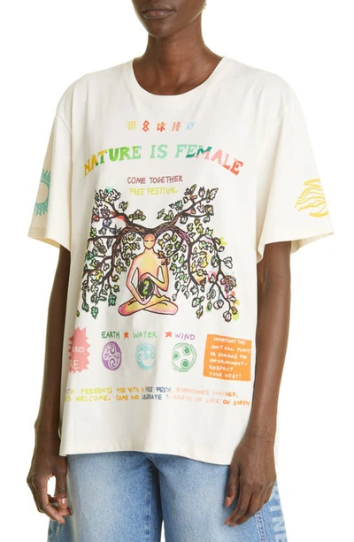 Shop Stella Mccartney Nature Is Female Cotton Graphic T-shirt In Magnolia