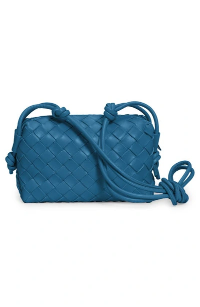 Shop Bottega Veneta Small Intrecciato Leather Crossbody Bag In Blueprint-gold