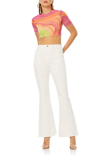 Shop Afrm Skylar Patchwork High Waist Flare Jeans In Bright White
