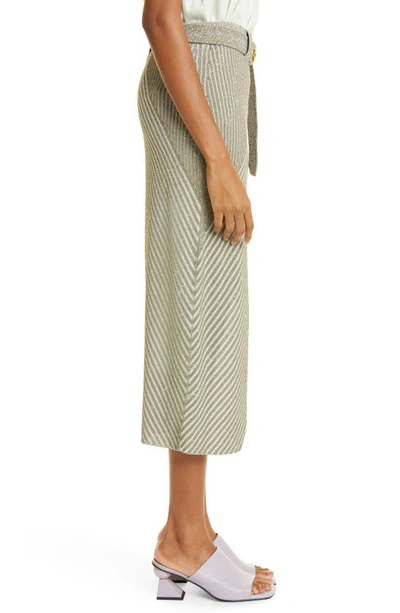 Shop Aeron Sand Belted Knit Midi Skirt In Moss