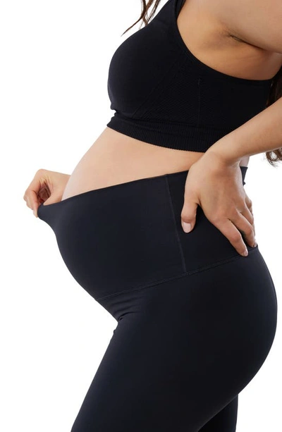 Ingrid And Isabel Set Of 2 Fold Down Waist Maternity Leggings In Black / Black